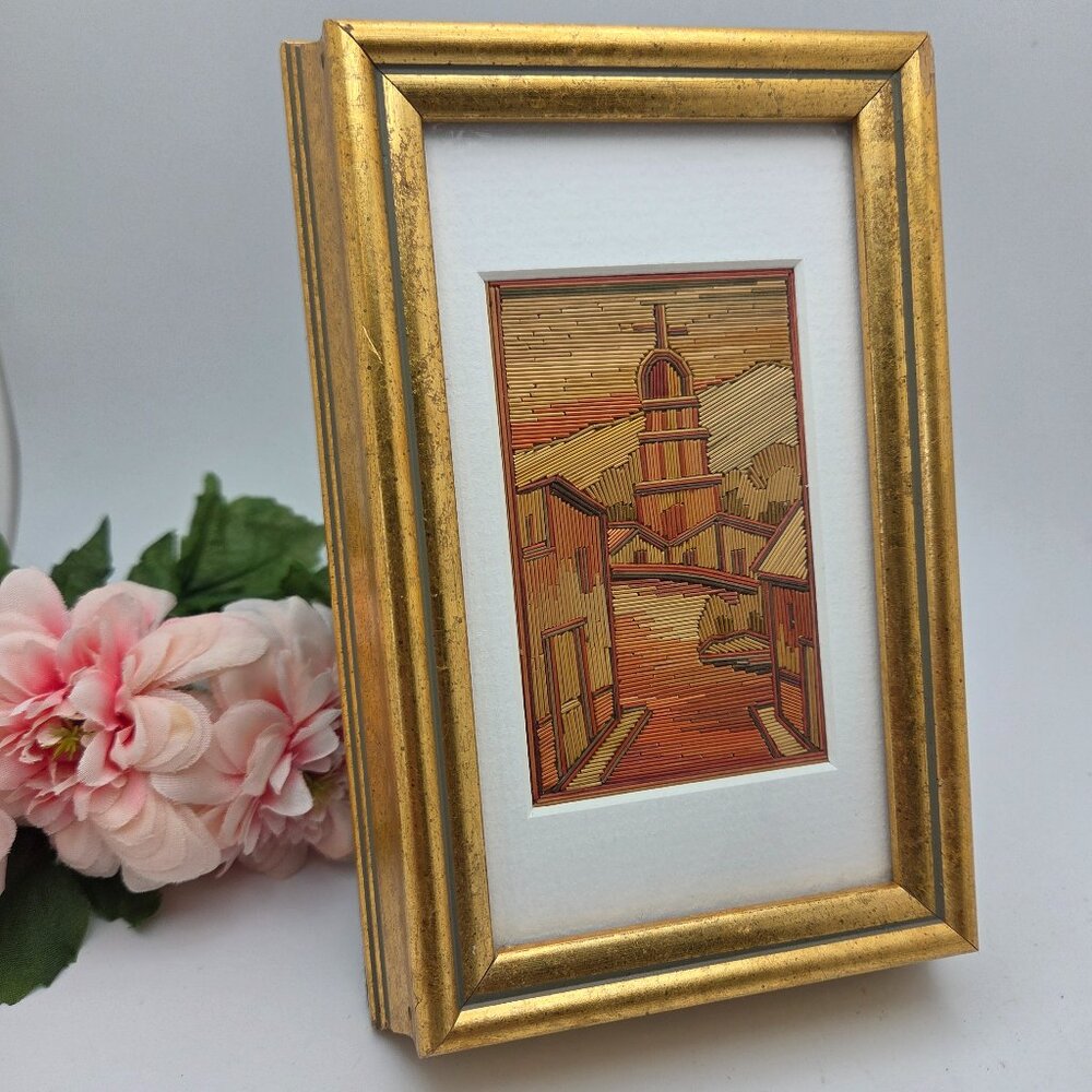 Vintage Mexican Mosaic Straw Art Hand Made - Professional Wood Frame